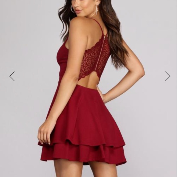 SOLD NWT Maroon Lace Back Flare Dress Small - Picture 2 of 15